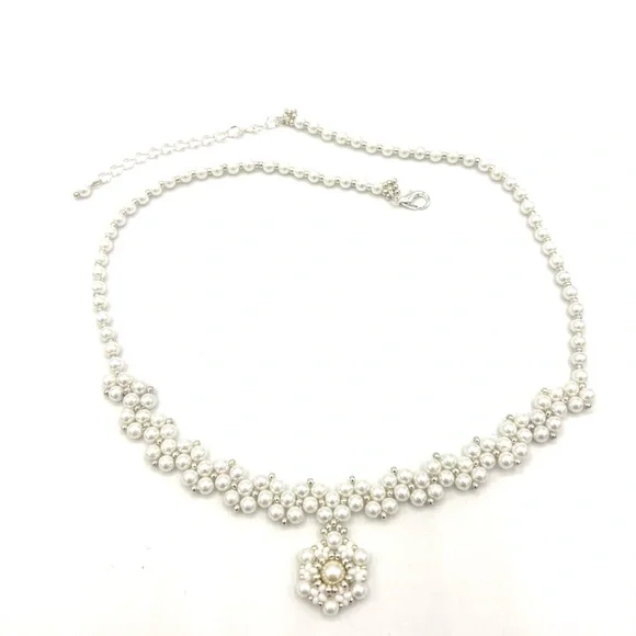 Hand Crafted Pearl Cluster Necklace with Silver Accents - Picture 9 of 11